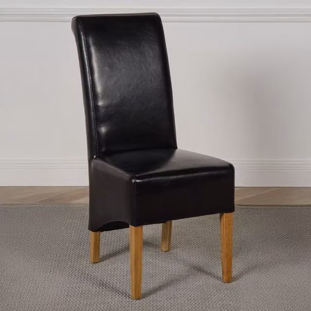 Thats Furniture Montana Black Synthetic Leather Dining Chairs with Oak Wood Frame