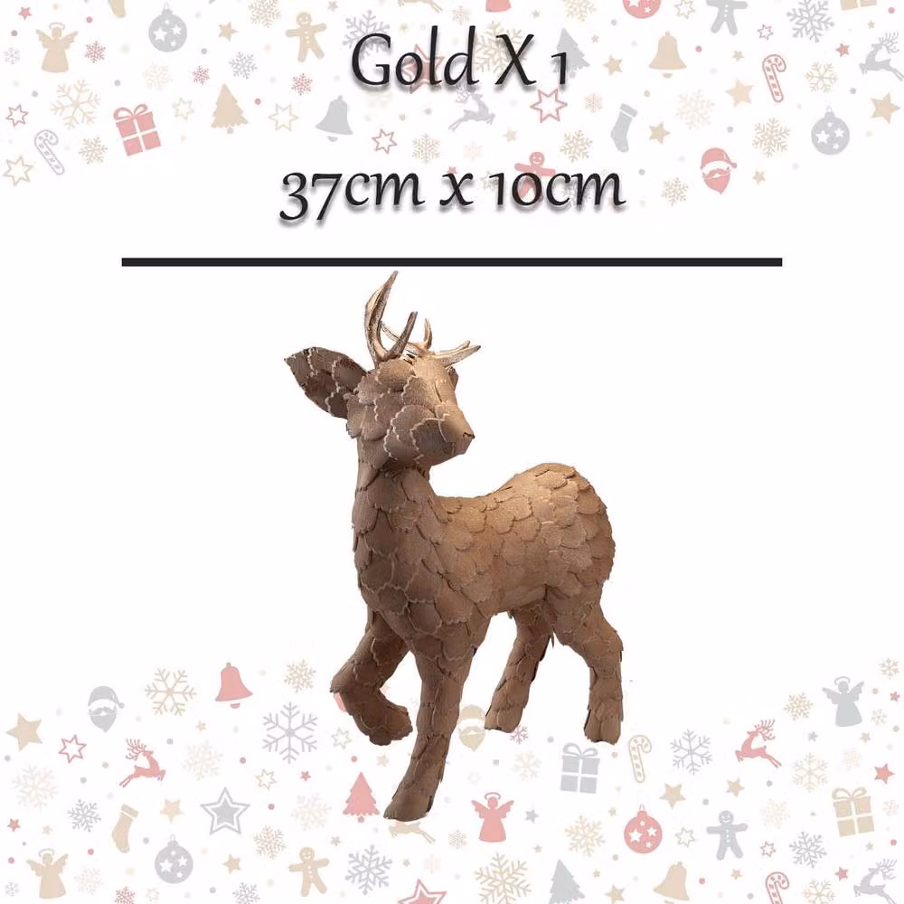 VFM e-Store Gold Christmas Standing Deer Decoration, H 37 cm x W 10 cm x D 10 cm – 2