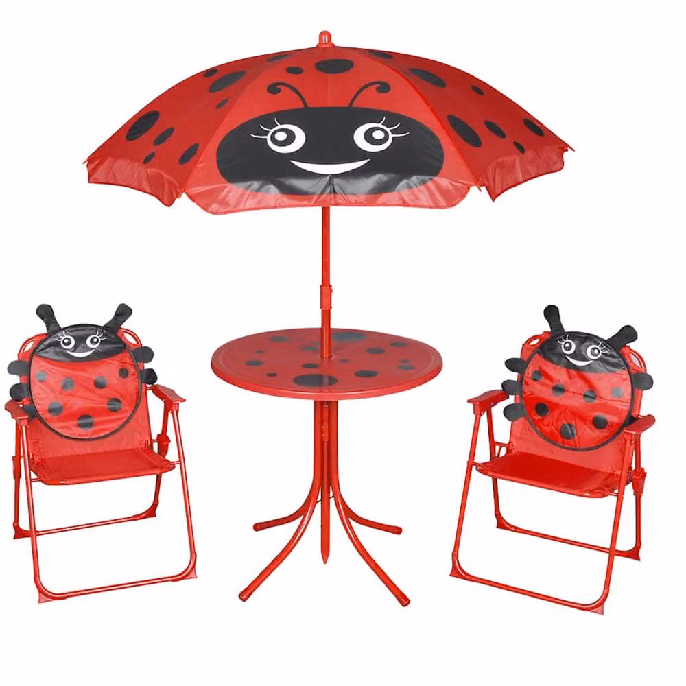 Berkfield Home Red 3 Piece Kids Garden Bistro Set with Parasol – 2
