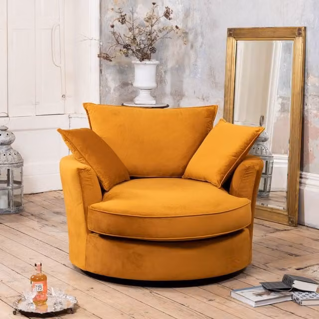 Artemis Home Havana Orange Velvet Swivel Base Cuddle Chair