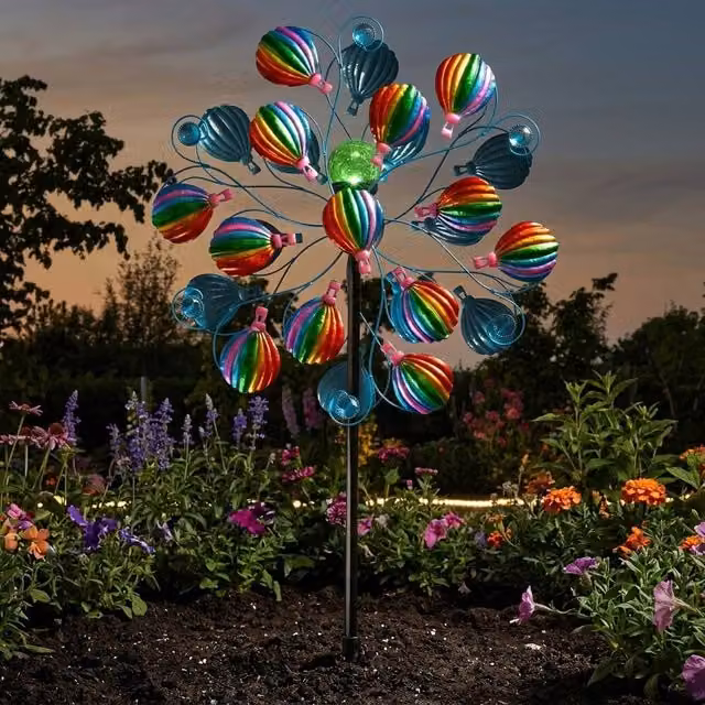 Garden Greatness SkyRunner Hot Air Balloon Solar Wind Spinner in Multicolour Metal