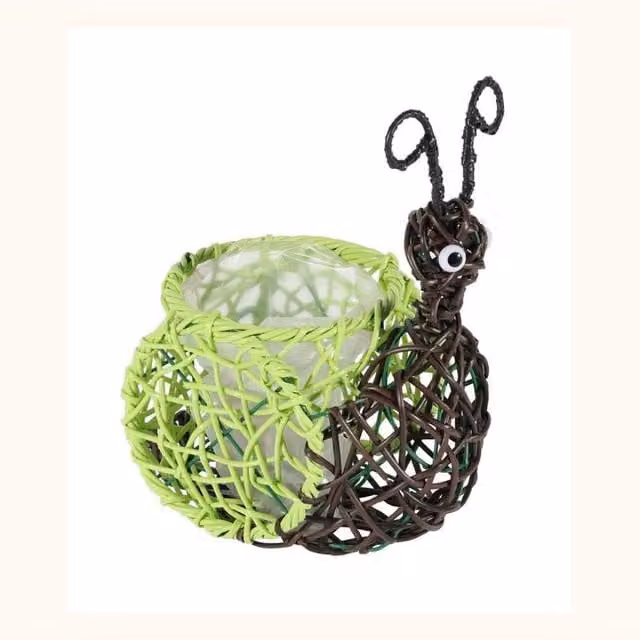 KDMD Green and Brown Wire Snail Planter Tub for Indoor Plants and Herb Gardens