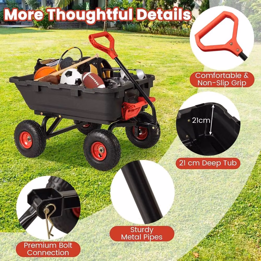VOGREX Black Heavy Duty Poly Garden Dump Cart – 5