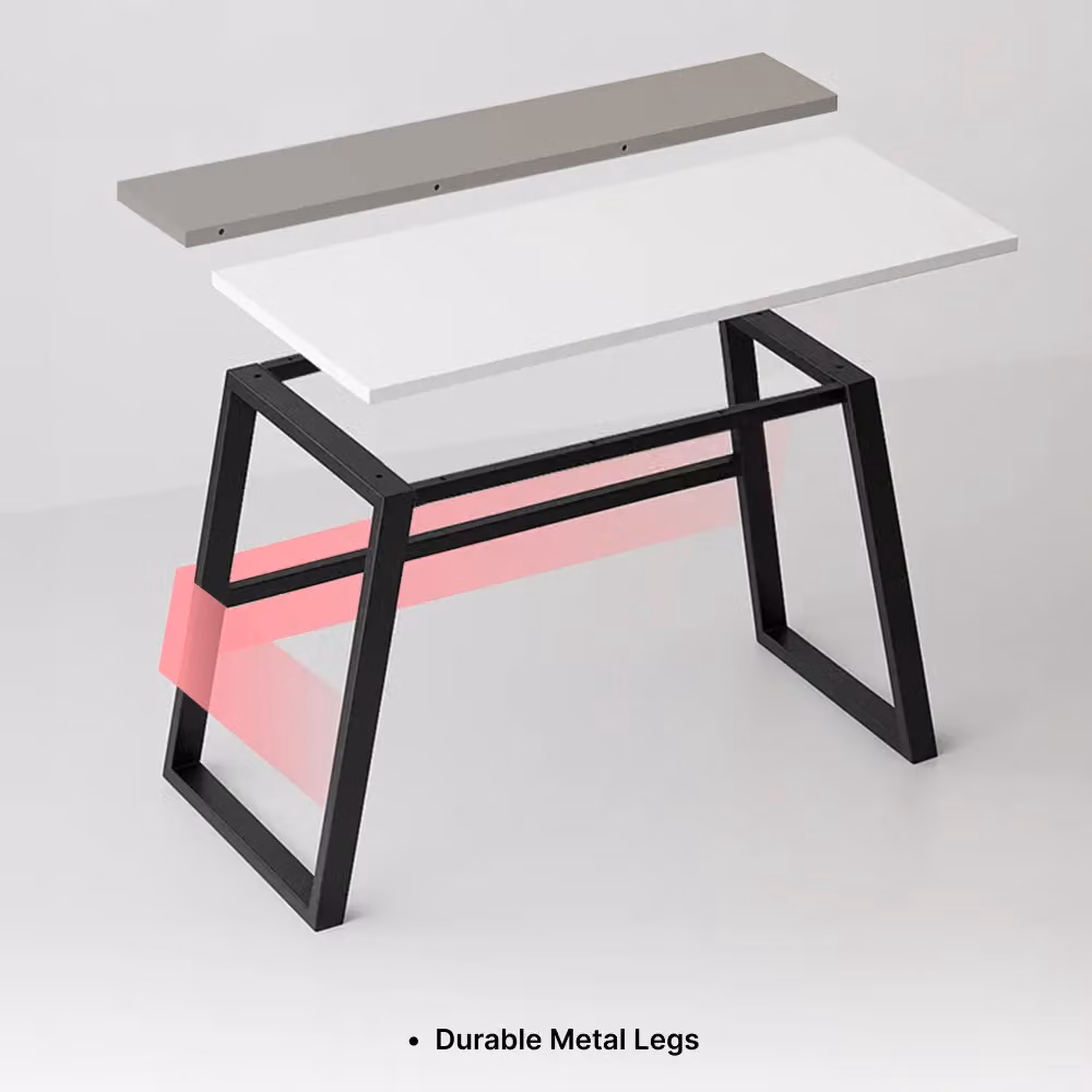 Decortie Kemre Compact Rectangular Writing Desk with Black Metal Legs in White or Black – 4