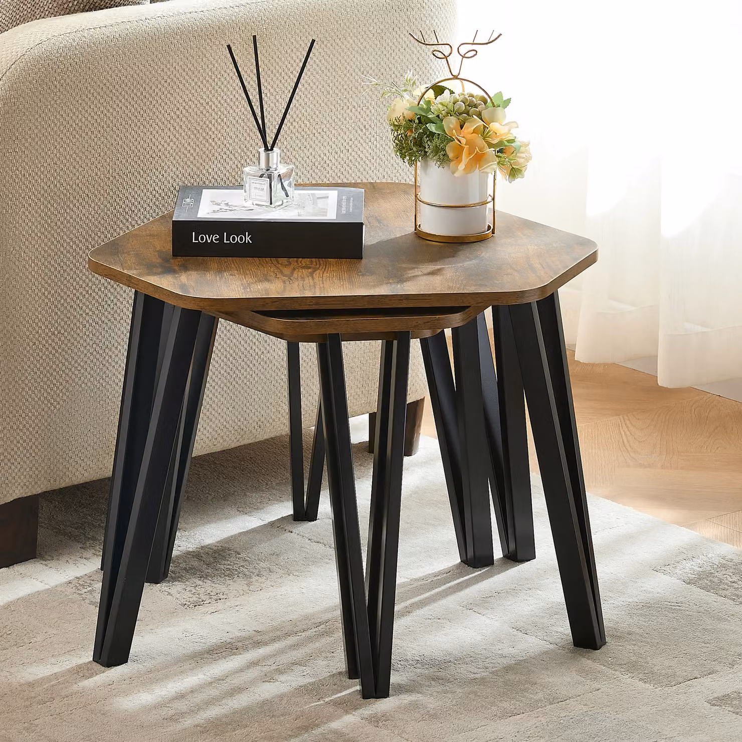 Vida Designs Brooklyn Nest of 3 Round Coffee and Side Tables in Brown – 5