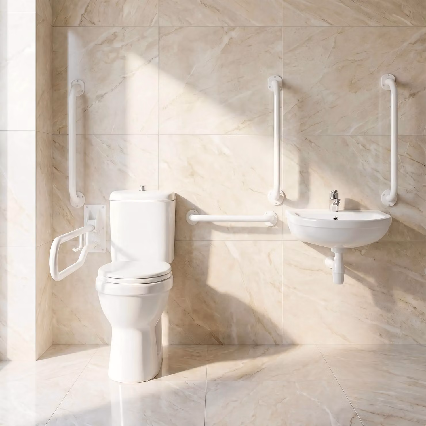 Balterley Accessible Pack with Comfort Height Toilet Pan, Cistern and Wall Hung Basin in White – 3