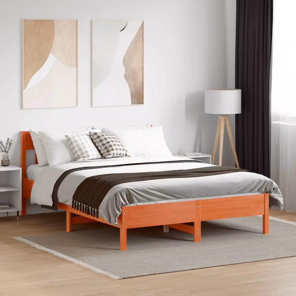 Berkfield Home Small Double Solid Wood Pine Bed Frame, Waxed Brown, W/D/H: 120 x 190 x 81 cm – 2