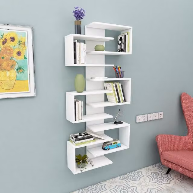 Destina Home LTD Lotus Bookcase with Geometric Shelves in White