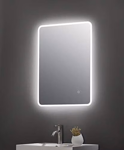 nuie LQ603 Lynx Modern Bathroom Wall Hung Ambient Lit LED Touch Sensor Mirror with Built In Demister Pad, W: 70 cm, H: 50 cm, White – 2
