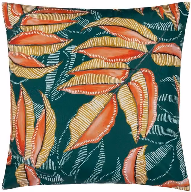 Wylder Tropics Ebon Wilds Akia Floral Square Outdoor Cushion, Petrol, W/D/H: 43 x 43 x 43 cm