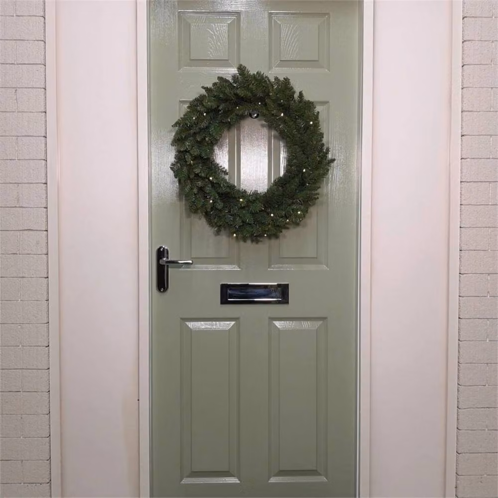 FLAVORA Plain Green Round Christmas Wreath with Leaves, W/D/H: 60 x 15 x 15 cm – 2