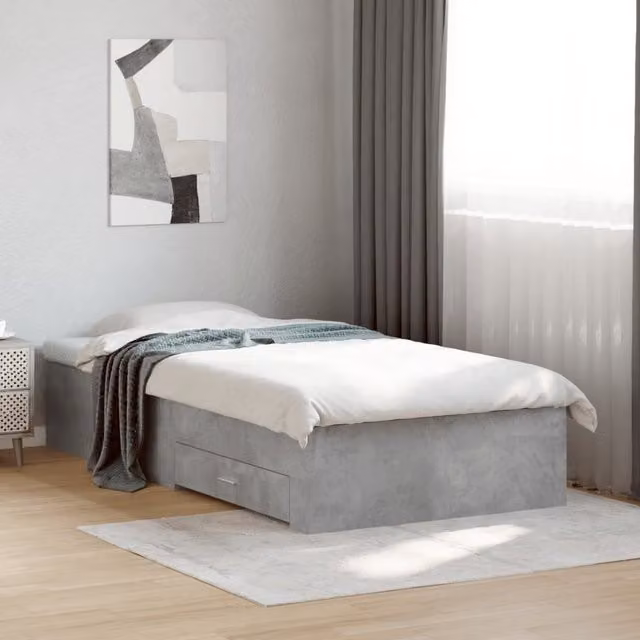 Berkfield Home Bed Frame with Drawers in Concrete Grey, W/D/H: 100 x 200 cm – 1