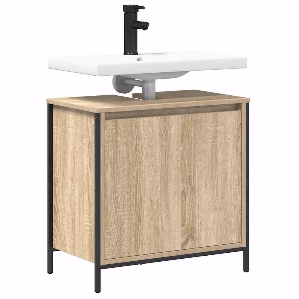 Berkfield Home Sonoma Oak Bathroom Basin Cabinet in Light Tan, W/D/H: 60 x 34.5 x 60 cm – 2