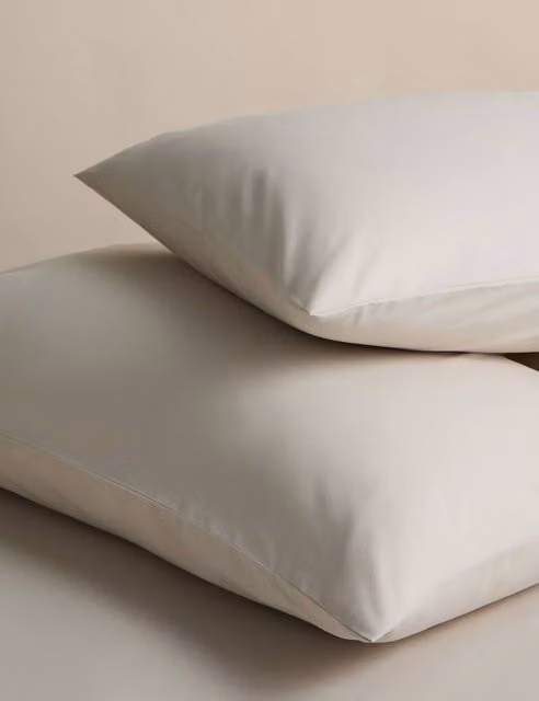 M&S 2 Pack Pure Cotton 180 Thread Count Pillowcases in Beige and White