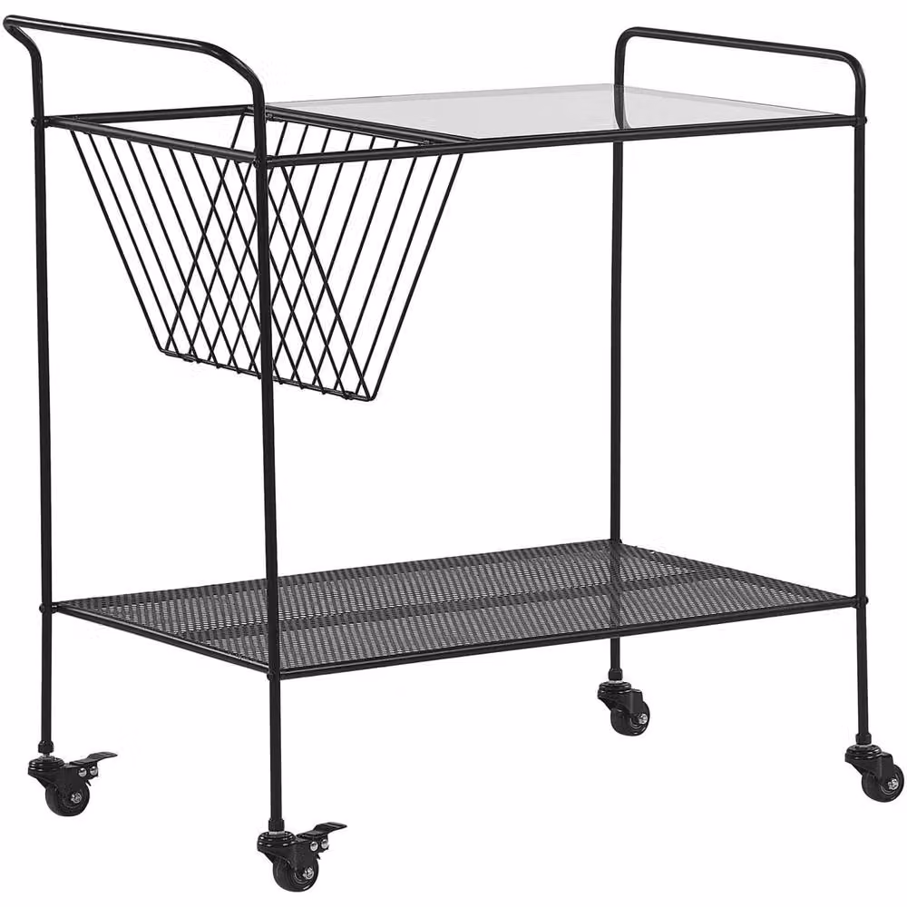 Wyld and Coco Black Kitchen Trolley with Tempered Glass Top and Metal Frame – 2