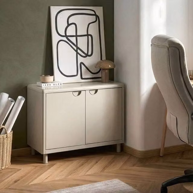 Wyld and Coco Beige Steel 2 Door Storage Cabinet with Adjustable Shelves for Home Office