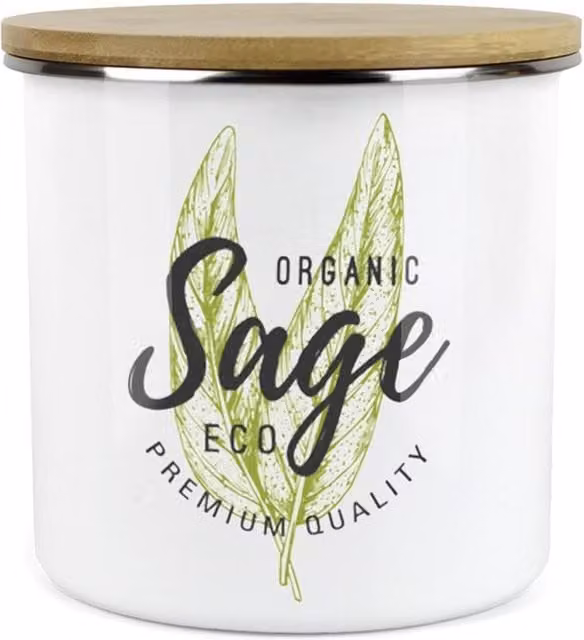 Purely Home Green Label Herbs Storage Canister - Sage - White and Green Enamel Metal