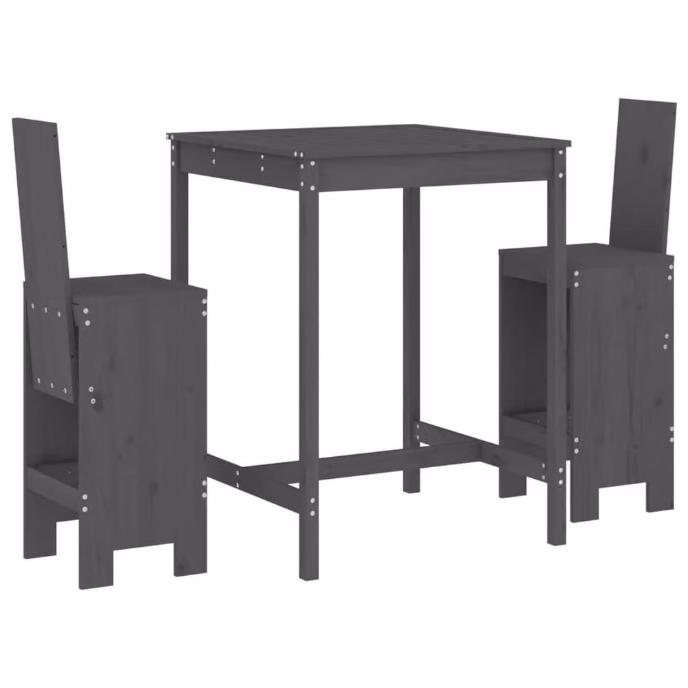 Berkfield Home Beautiful 3 Piece Grey Solid Wood Pine Garden Bar Set – 2