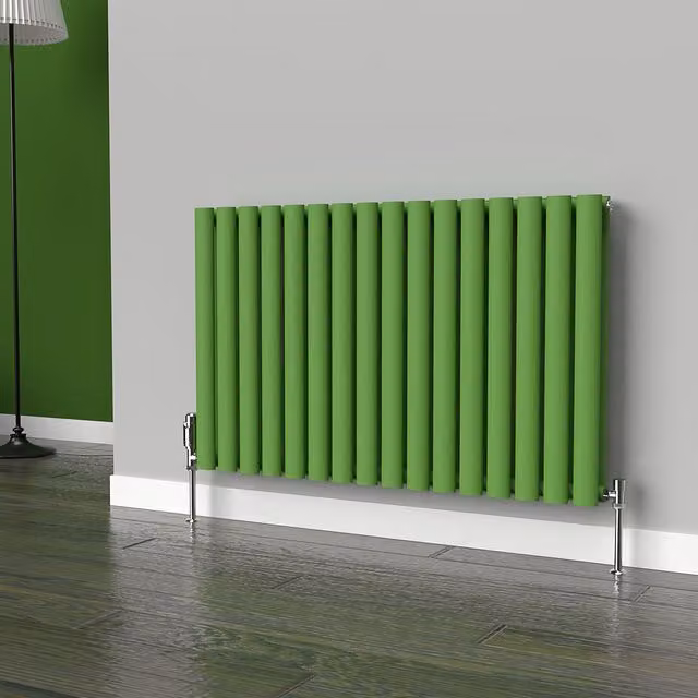 Lux Heat Oval Horizontal Double Radiator in Apple Green, W: 96 cm, H: 60 cm