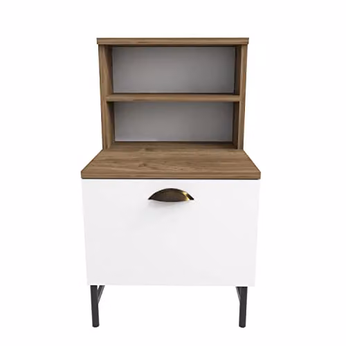 DECOROTIKA Cressi Modern Bedside Table in Walnut, White and Black