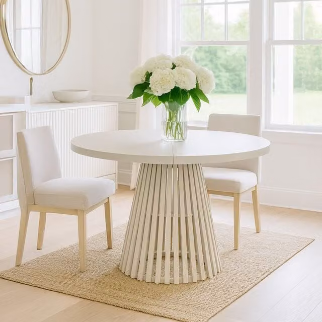 Heze Furniture Ruston Modern Round Extendable Dining Table in Sand, W/D/H: 100 x 100 x 77 cm