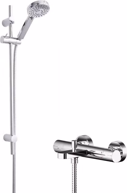 Balterley Wall Mounted Thermostatic Bath and Shower Mixer Tap with Multi Function Slide Rail in Silver