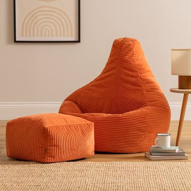 Icon Gaming Bean Bag Recliner and Footstool in Terracotta Jumbo Cord