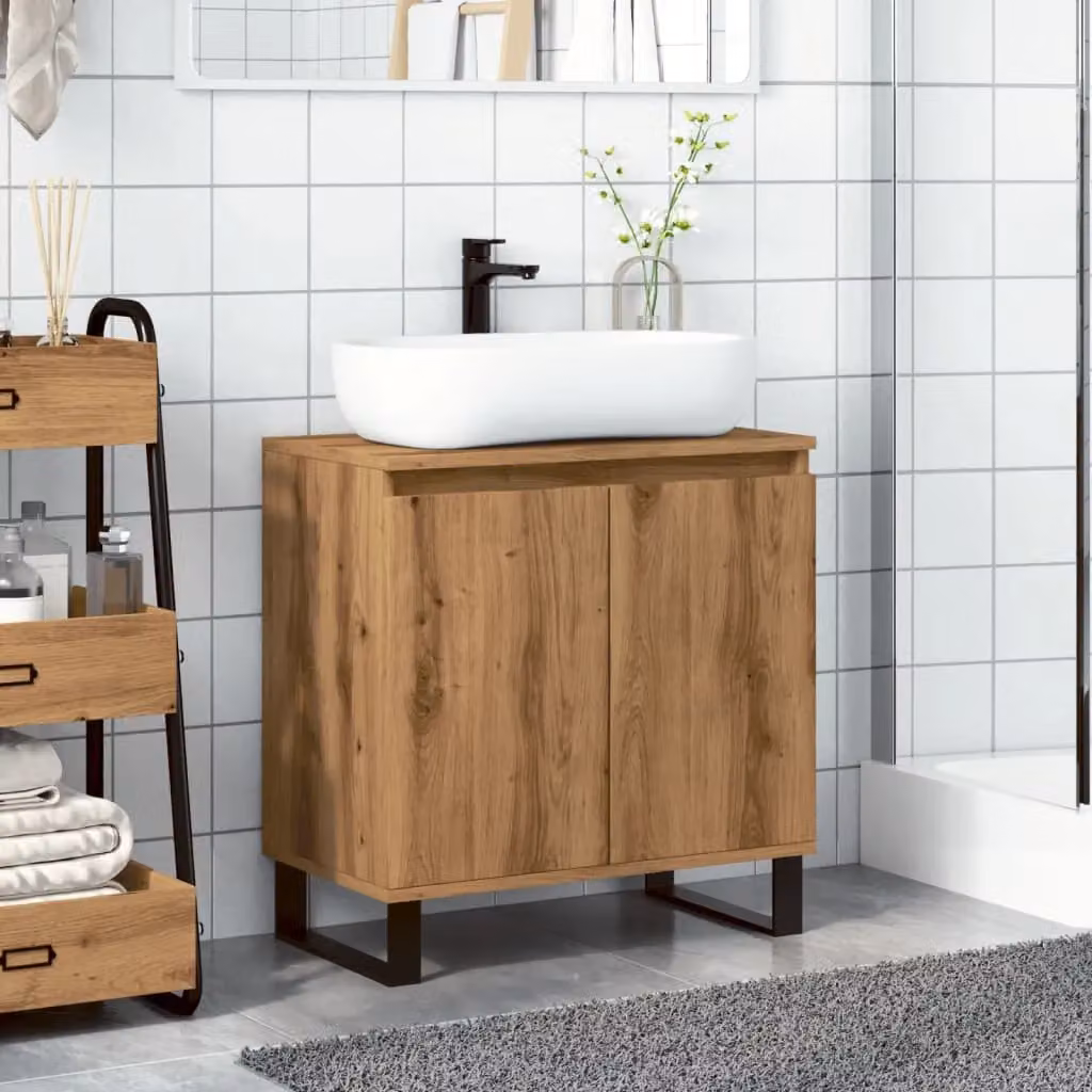 Berkfield Home Artisan Oak Bathroom Cabinet in Brown, W: 58 cm, D: 33 cm, H: 60 cm – 3