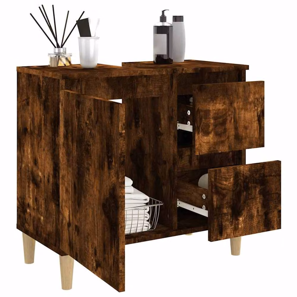 Berkfield Home Smoked Oak Bathroom Cabinet, Brown, W/D/H: 65 x 33 x 60 cm – 4