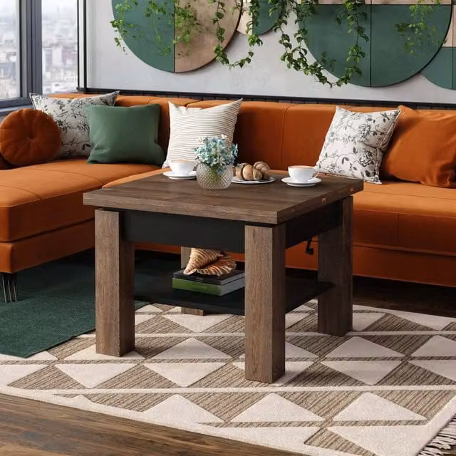 Heze Furniture Cleo 2 in 1 Extending Coffee and Dining Table in Brown Oak and Black