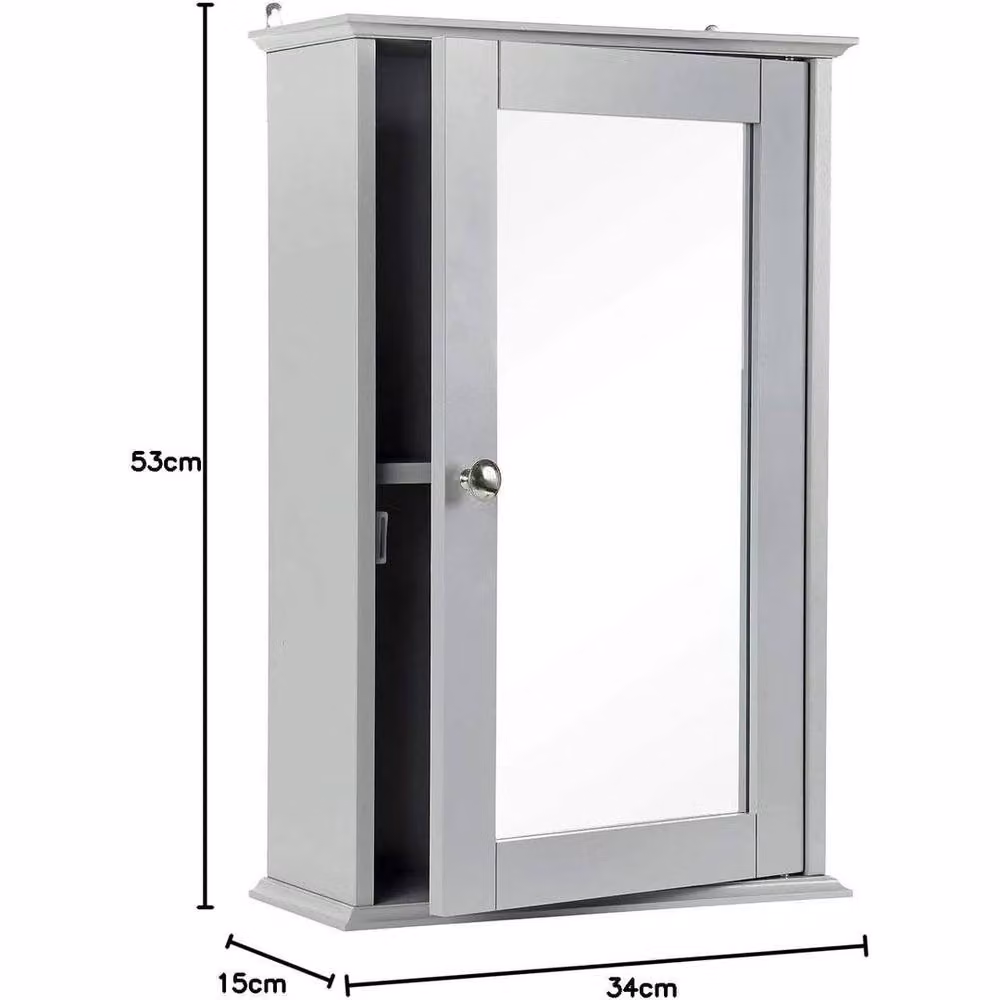 PAWNORA Grey Modern Wall Mounted Bathroom Mirror Cabinet with Hinged Glass Doors and Internal Shelves – 2