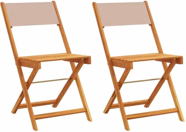 Berkfield Home Bistro Chairs Set of 2 in Beige Acacia Wood and Fabric – 1