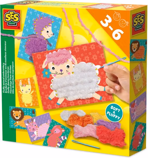 SES Fluffy Animal Embroidery Kit in Multicolour and White
