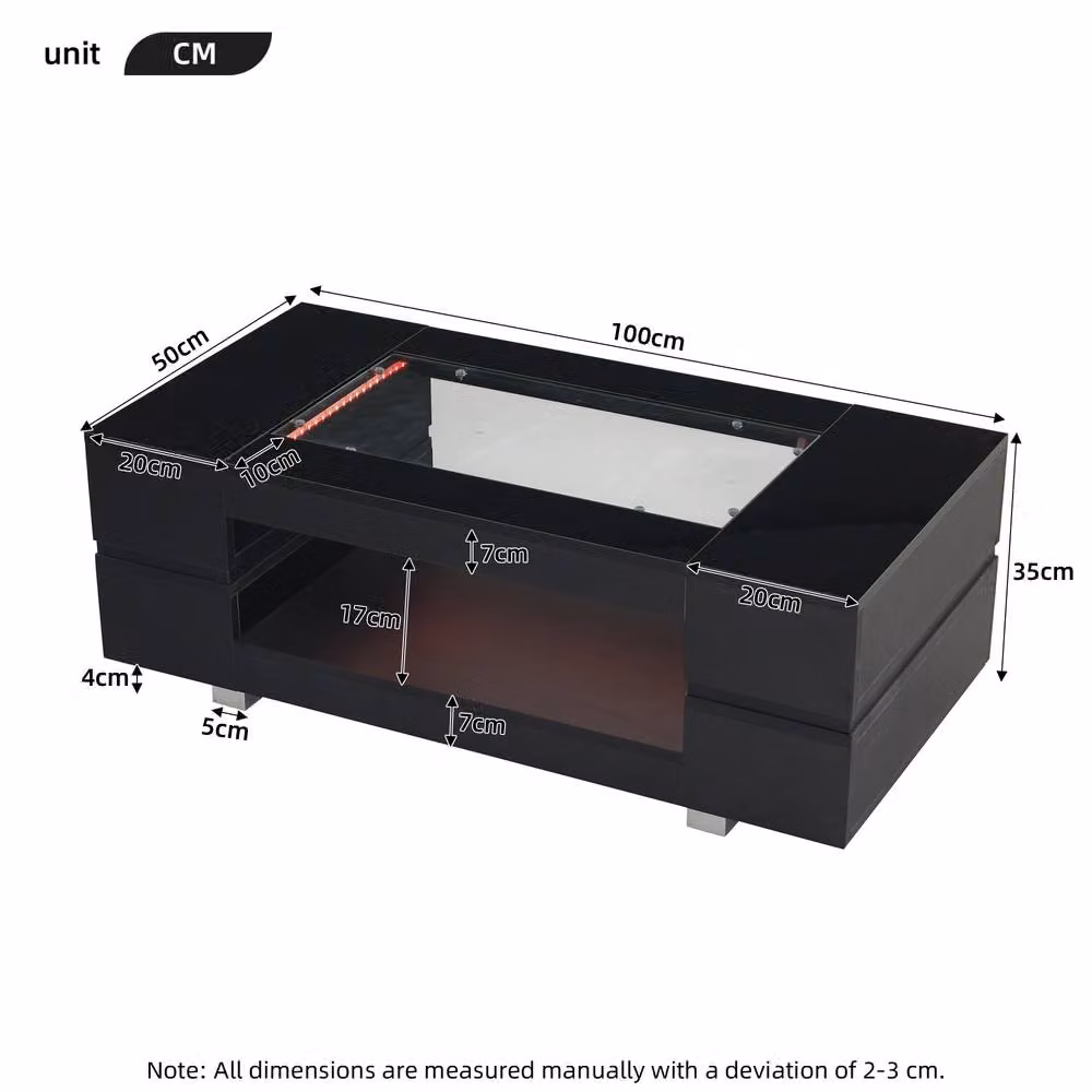 ModernLuxe High Gloss Rectangular Hollow Coffee Table with LED and Open Storage in Black – 4
