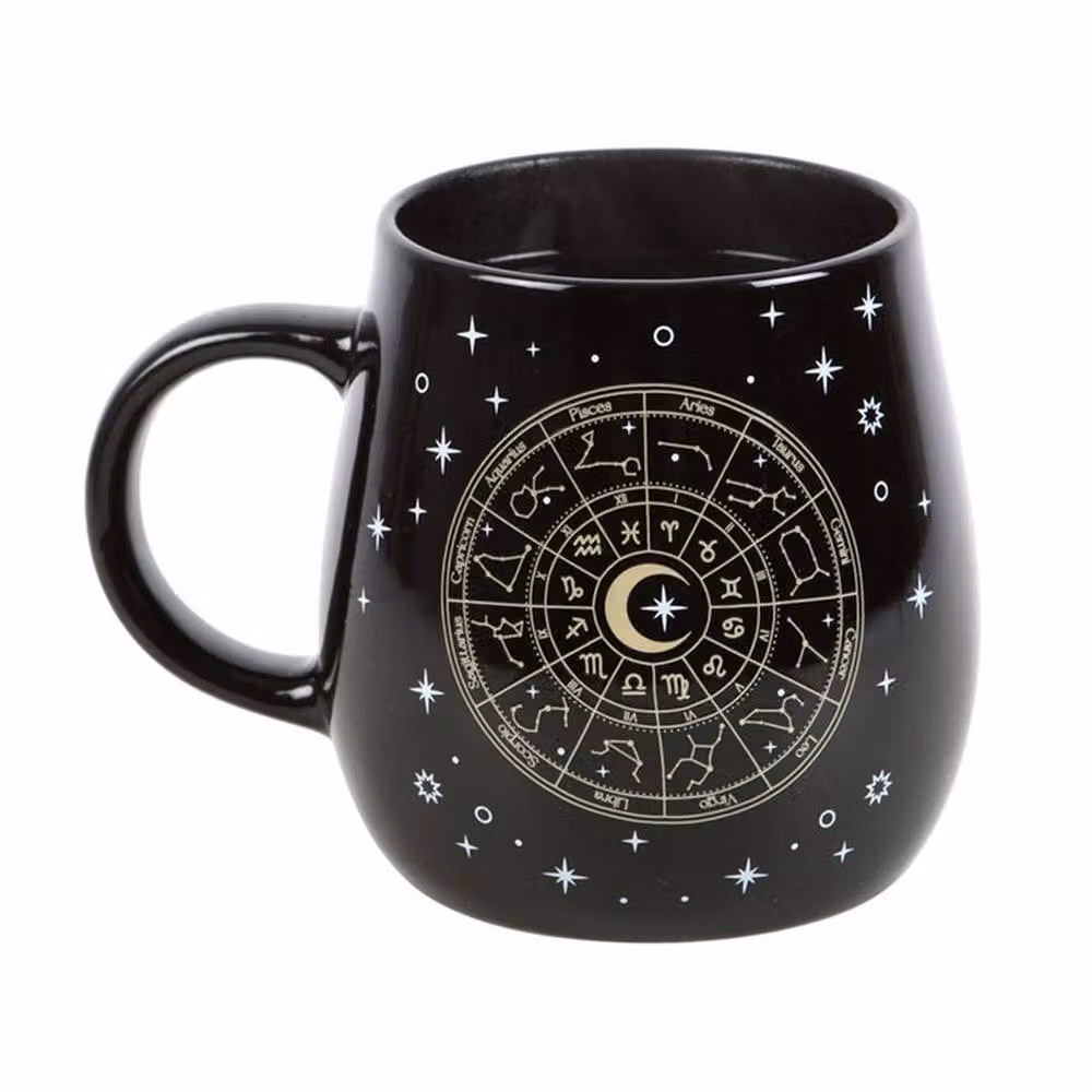 Uniqueful Astrology Wheel Heat Change Ceramic Mug in Black and Gold, 500 ml – 3