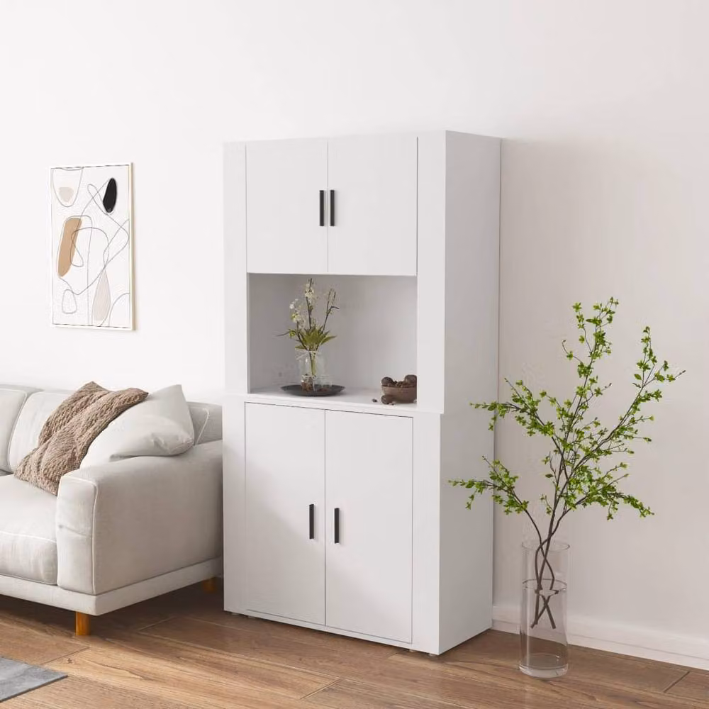 Berkfield Home White Modern Wall Mounted Highboard with Hinged Doors and Open Shelf – 2