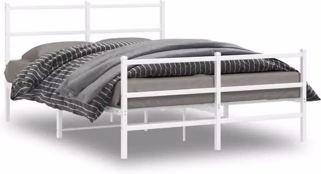 Berkfield Home Metal Bed Frame with Footboard in White, W/D/H: 135 x 190 cm – 1