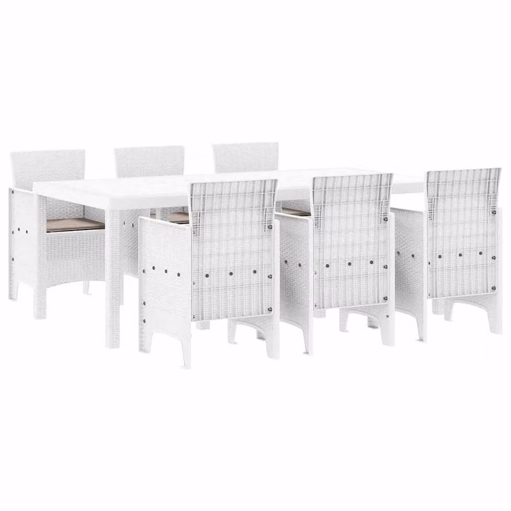 Berkfield Home Modern 7 Piece White Poly Rattan Garden Dining Set with Cushions – 2