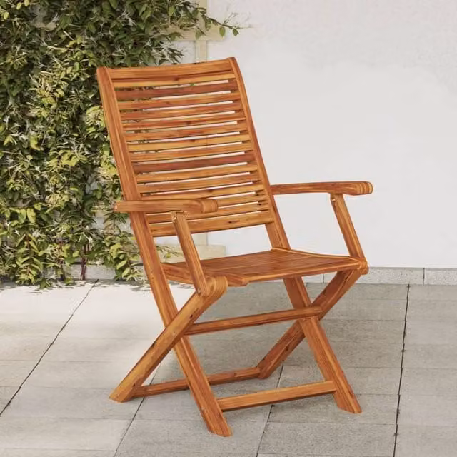 Berkfield Home Set of 2 Folding Acacia Wood Garden Chairs with Armrests in Brown – 1