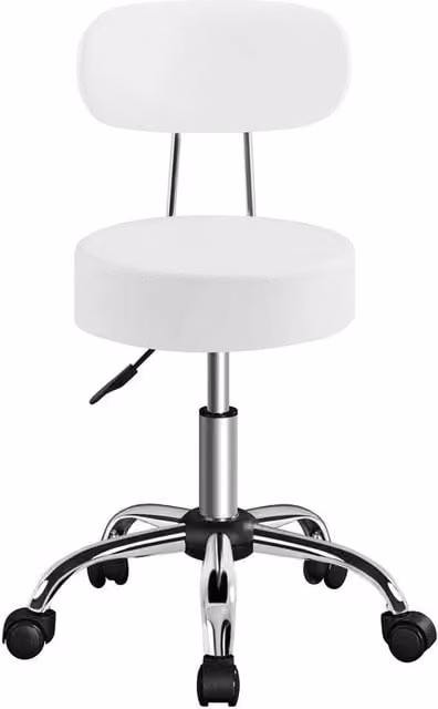 Kelvenix White Faux Leather Swivel Salon Stool with Castors – 1