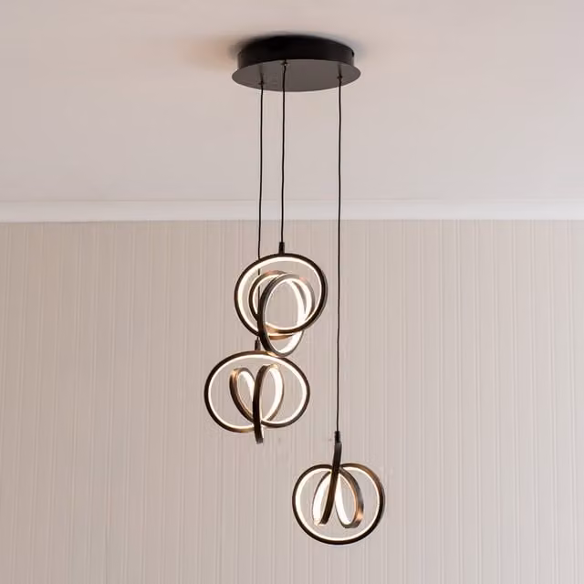 ValueLights Infinity Loop Twirl 3 Way Cluster Drop Integrated LED Ceiling Pendant Light in Black