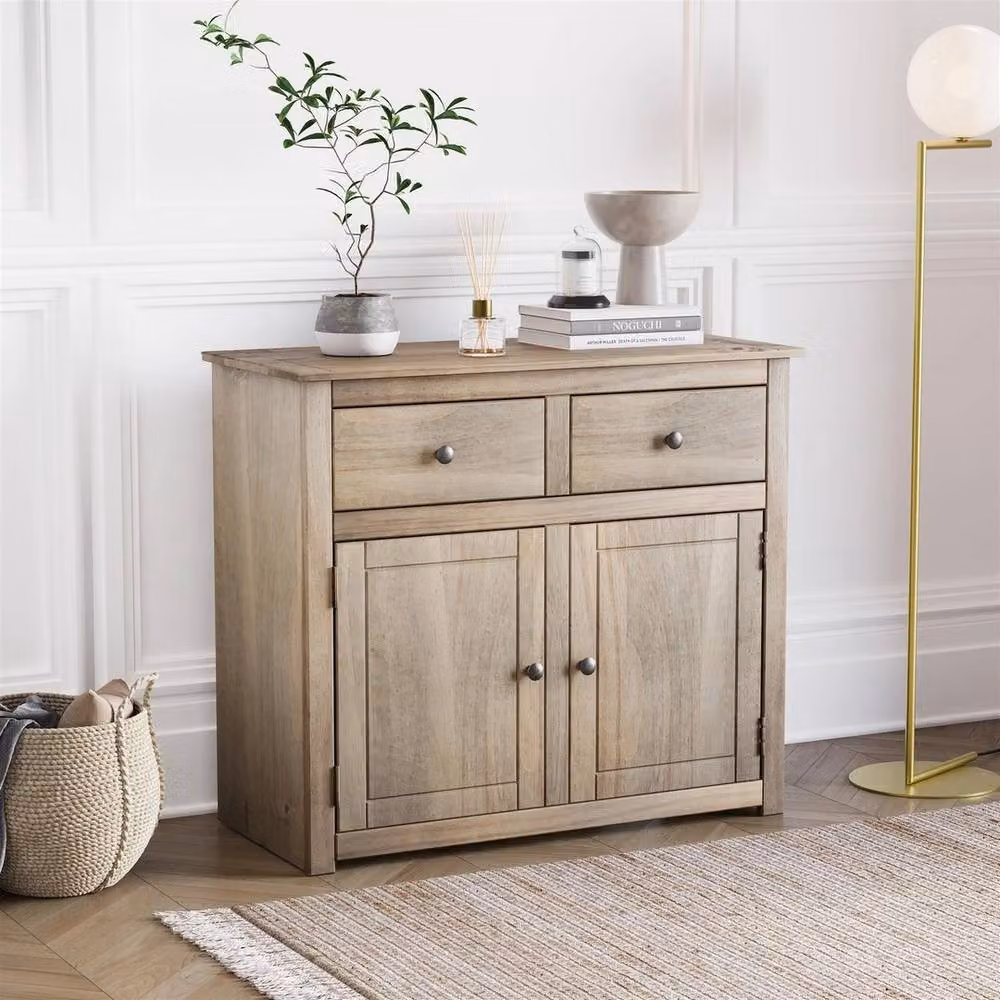 Havendro Solid Pine Wood Sideboard with 2 Doors and 2 Drawers in Natural Waxed Finish – 3