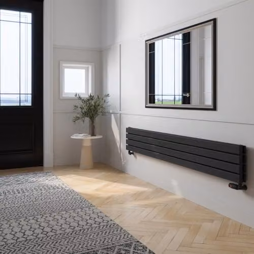 UK Radiators Typhoon Axis Black Horizontal Designer Double Panel Steel Radiator, W: 180 cm, H: 27.2 cm – 3