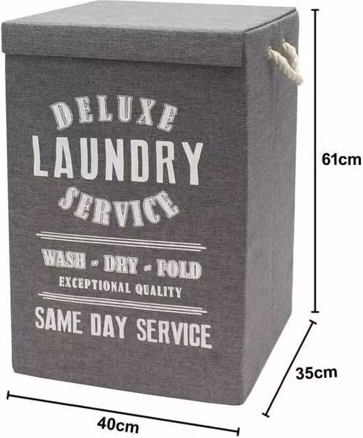 PAWNORA Foldable Grey Textile Laundry Basket Hamper with Handles, Height: 100 cm – 1