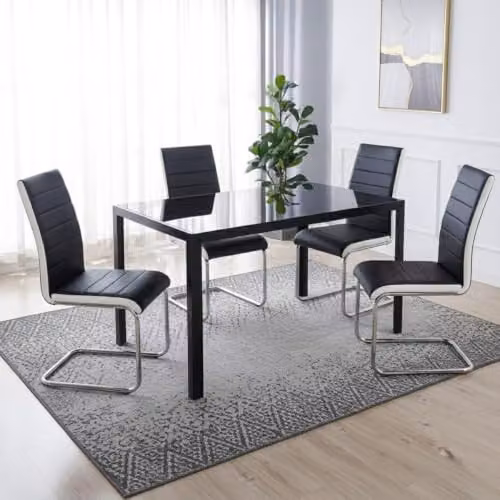 Kosy Koala Black Glass Rectangular Dining Table Set with 4 Faux Leather Chairs