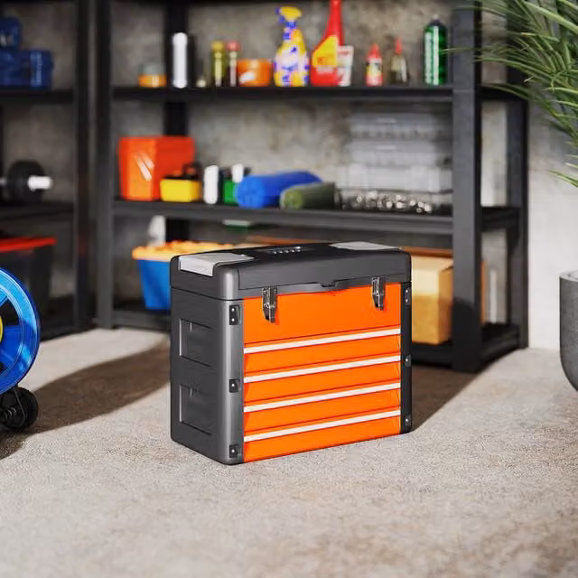 HOMCOM Large Steel Toolbox with 4 Drawers and Inserts, Orange