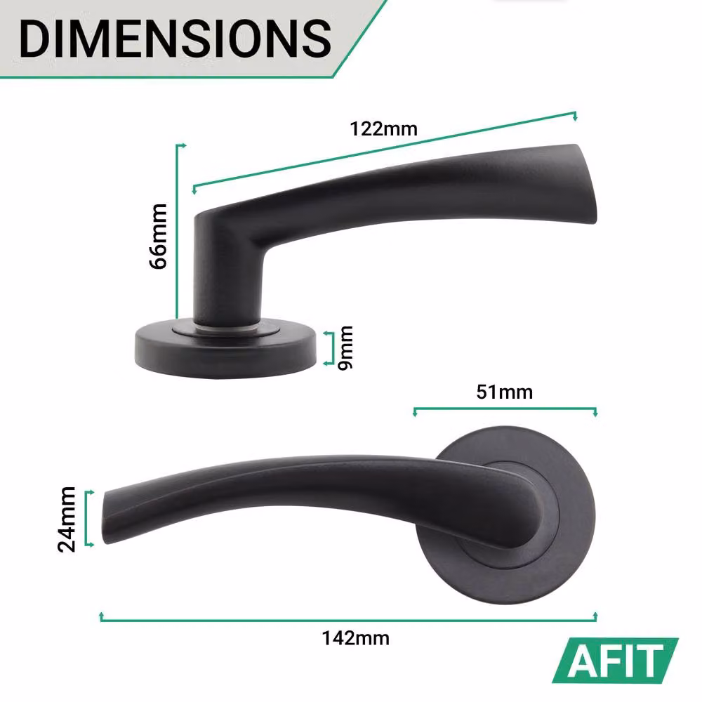 AFIT Novi Range Matt Black Internal Twist Door Handles, 3 Pairs, W/D/H: 15.0 x 15.0 x 15.0 cm – 3