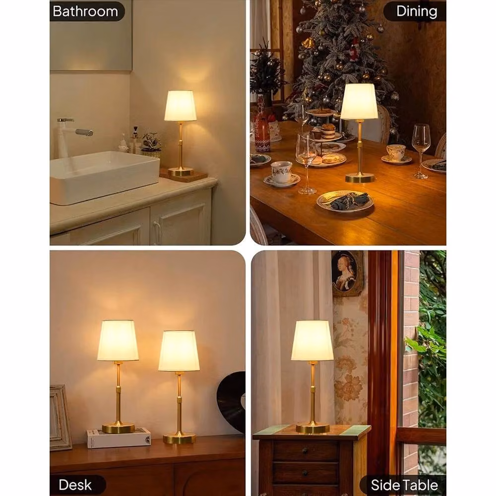 VOGREX Modern Rechargeable Dimmable Table Lamp in Gold/Brass – 4