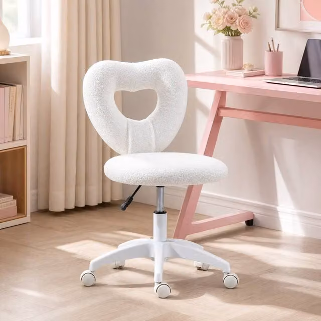 STILVORA White Bouclé Fabric Height Adjustable Swivel Task Chair for Home Office, W/D/H: 56 x 45 x 120 cm – 1