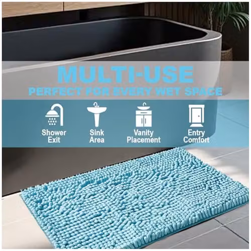 GAVENO CAVAILIA Turquoise Chenille Microfibre Non-Slip Bath Mat, W/D: 50 x 80 cm – 3